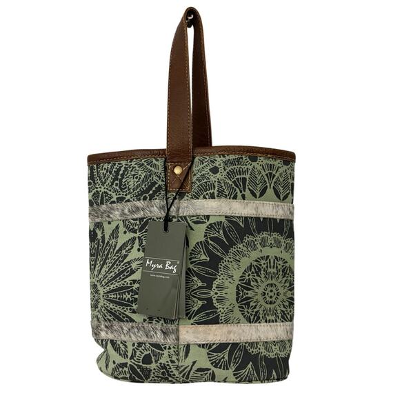 Myra Bag Handbags - Myra Bag Hide And Floral Print Small Crossbody 10” X 10” Leather Style S-12C2